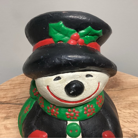🔴 Vintage Christmas Snowman Piggy/Coin Bank with Stopper - Ceramic Crafted - Picture 7 of 13